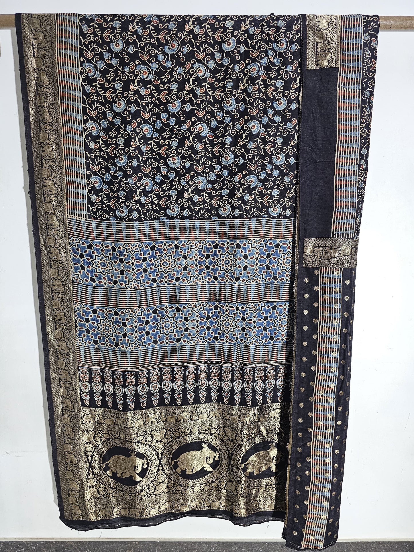 Ajrakh Dola Silk Saree