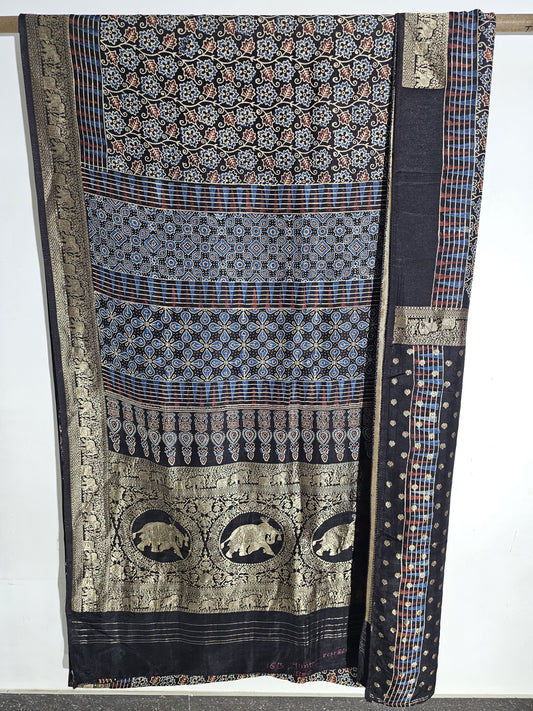 Ajrakh Dola Silk Saree