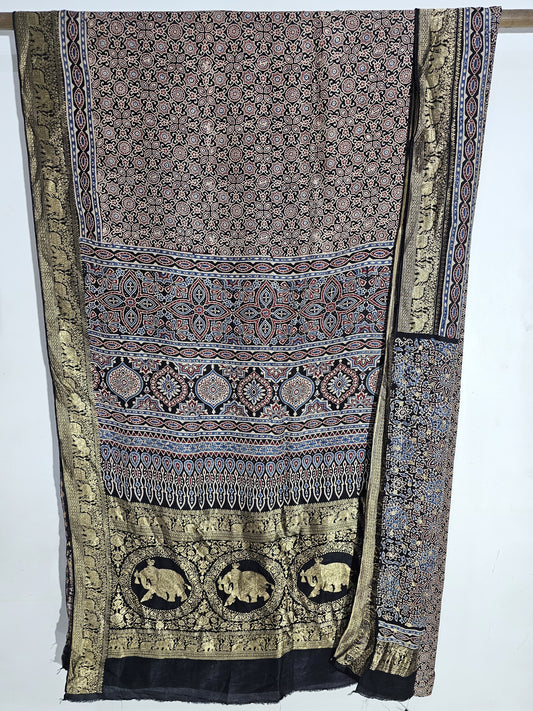 Ajrakh Dola Silk Saree