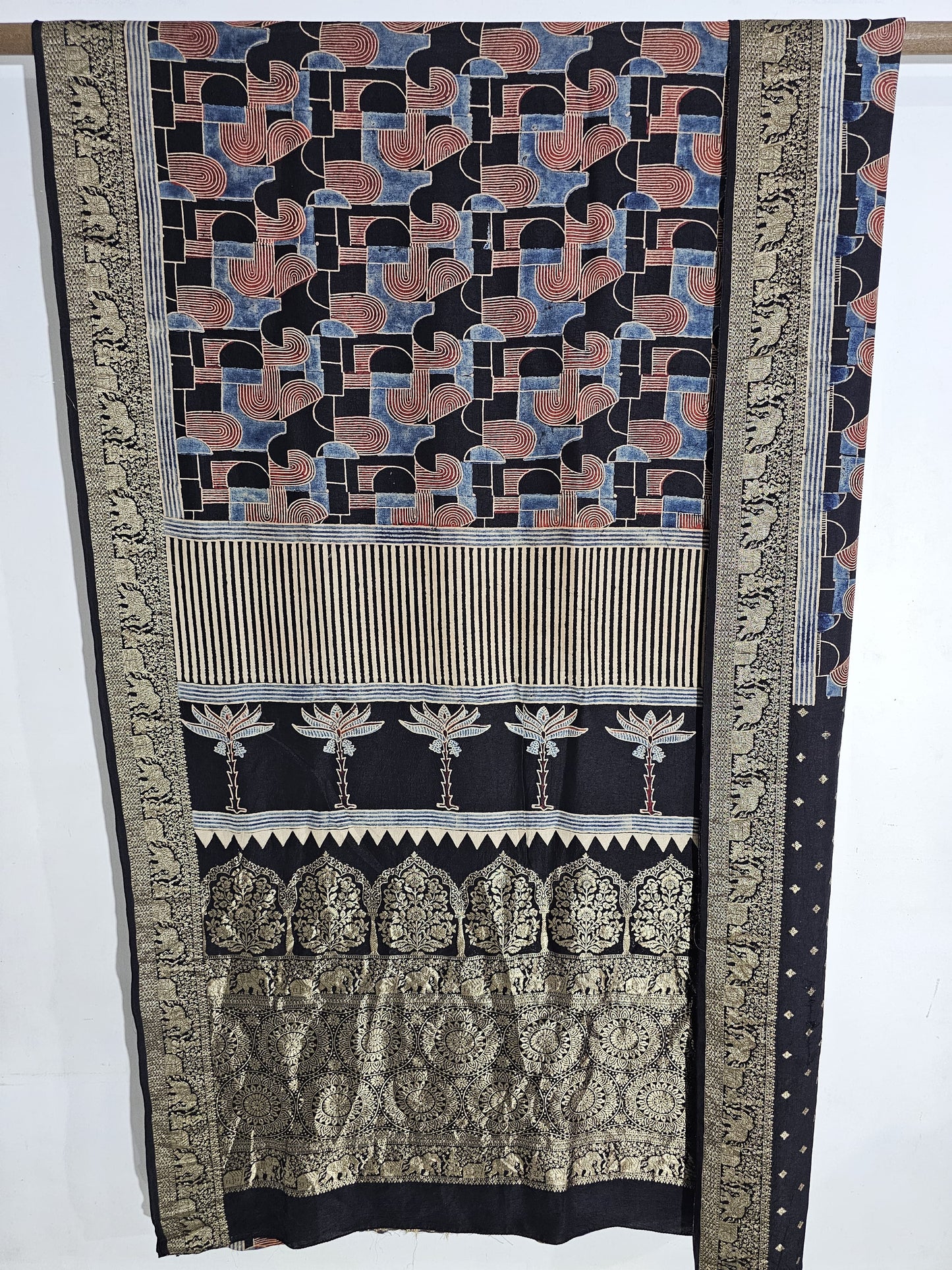 Ajrakh Dola Silk Saree