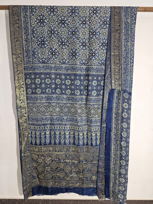 Ajrakh Dola Silk Saree