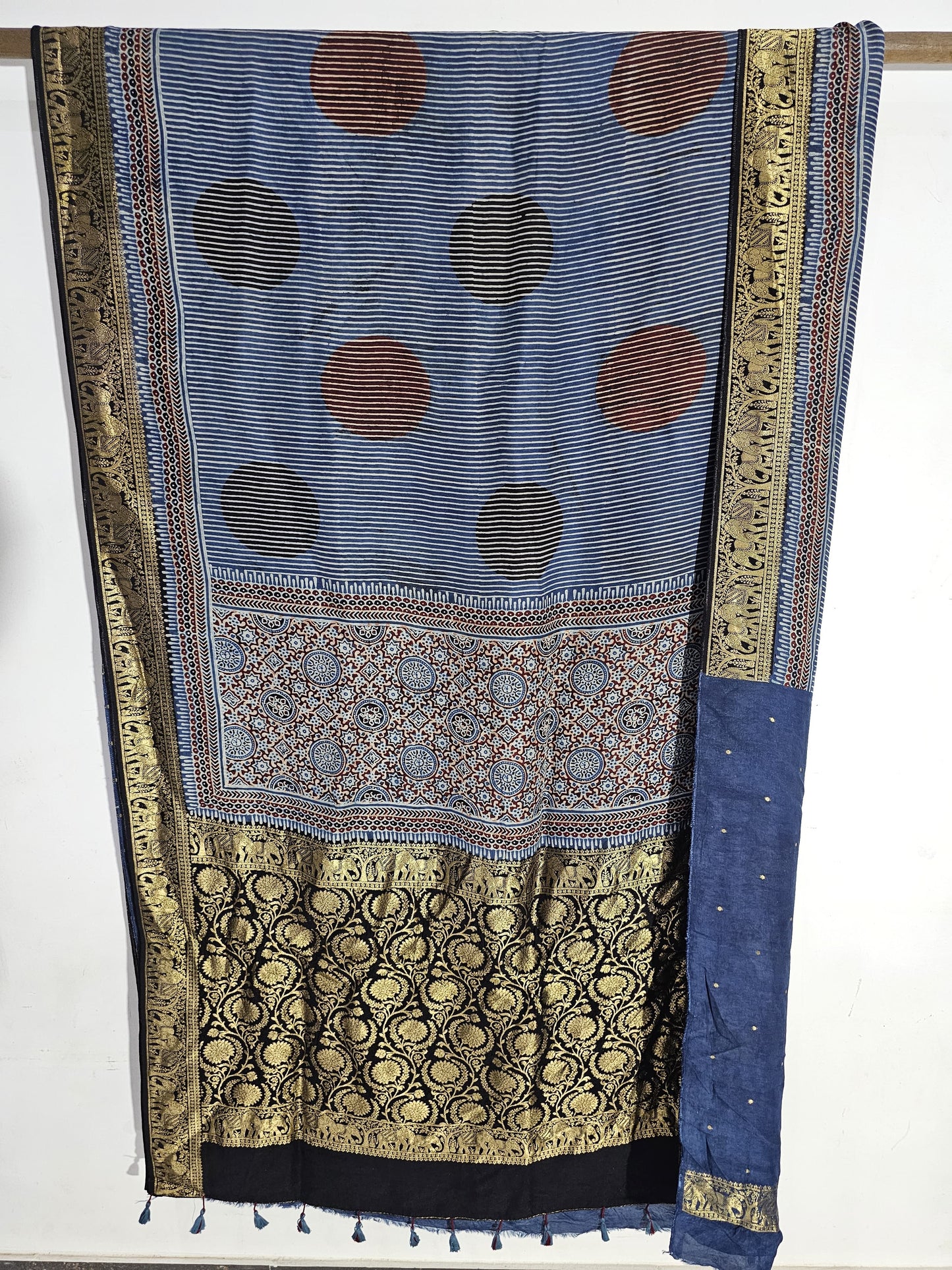 Ajrakh Dola Silk Saree