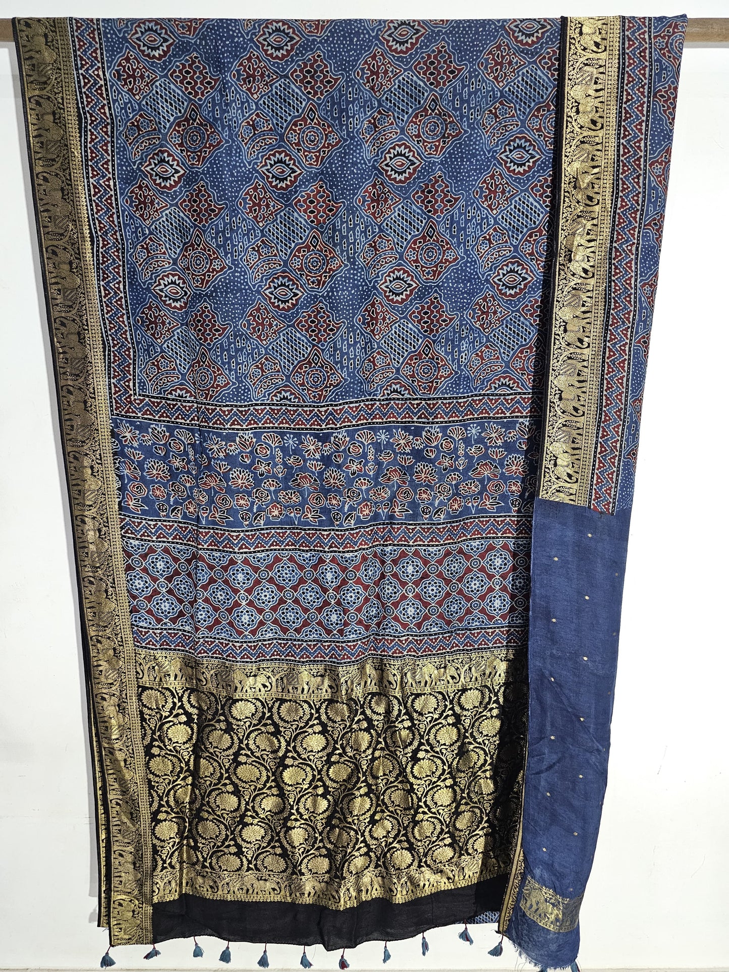 Ajrakh Dola Silk Saree