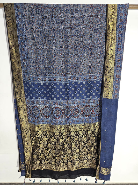 Ajrakh Dola Silk Saree