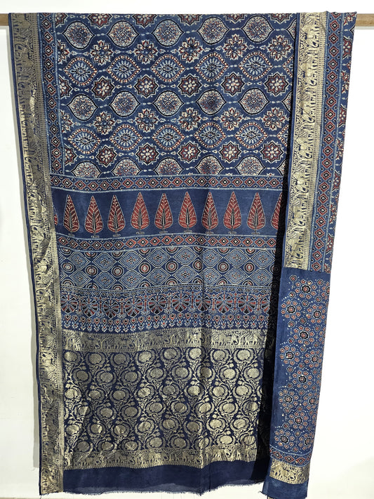 Ajrakh Dola Silk Saree