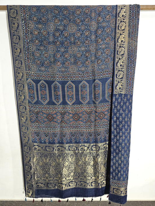 Ajrakh Dola Silk Saree