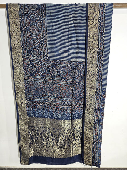 Ajrakh Dola Silk Saree