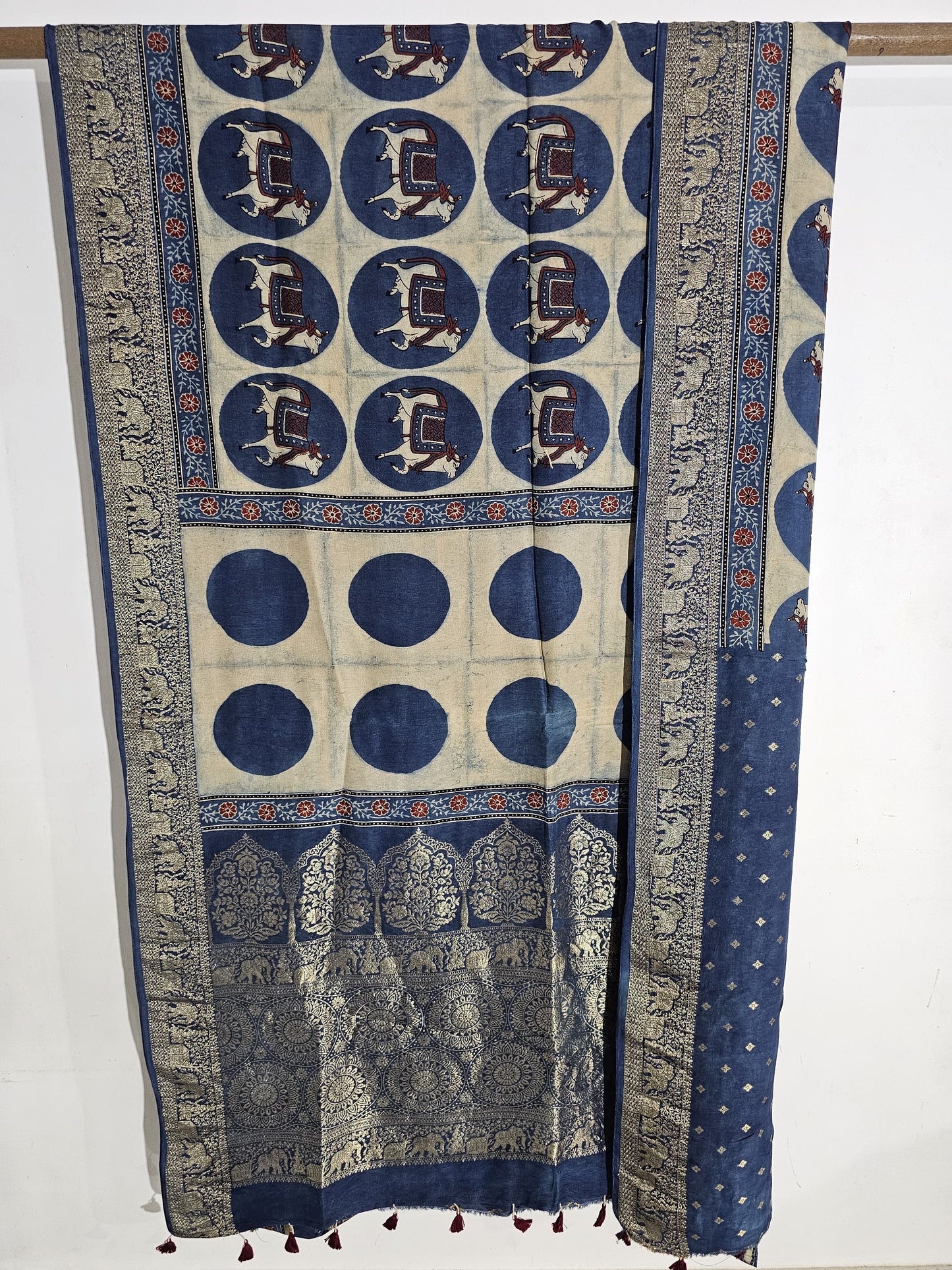 Ajrakh Dola Silk Saree