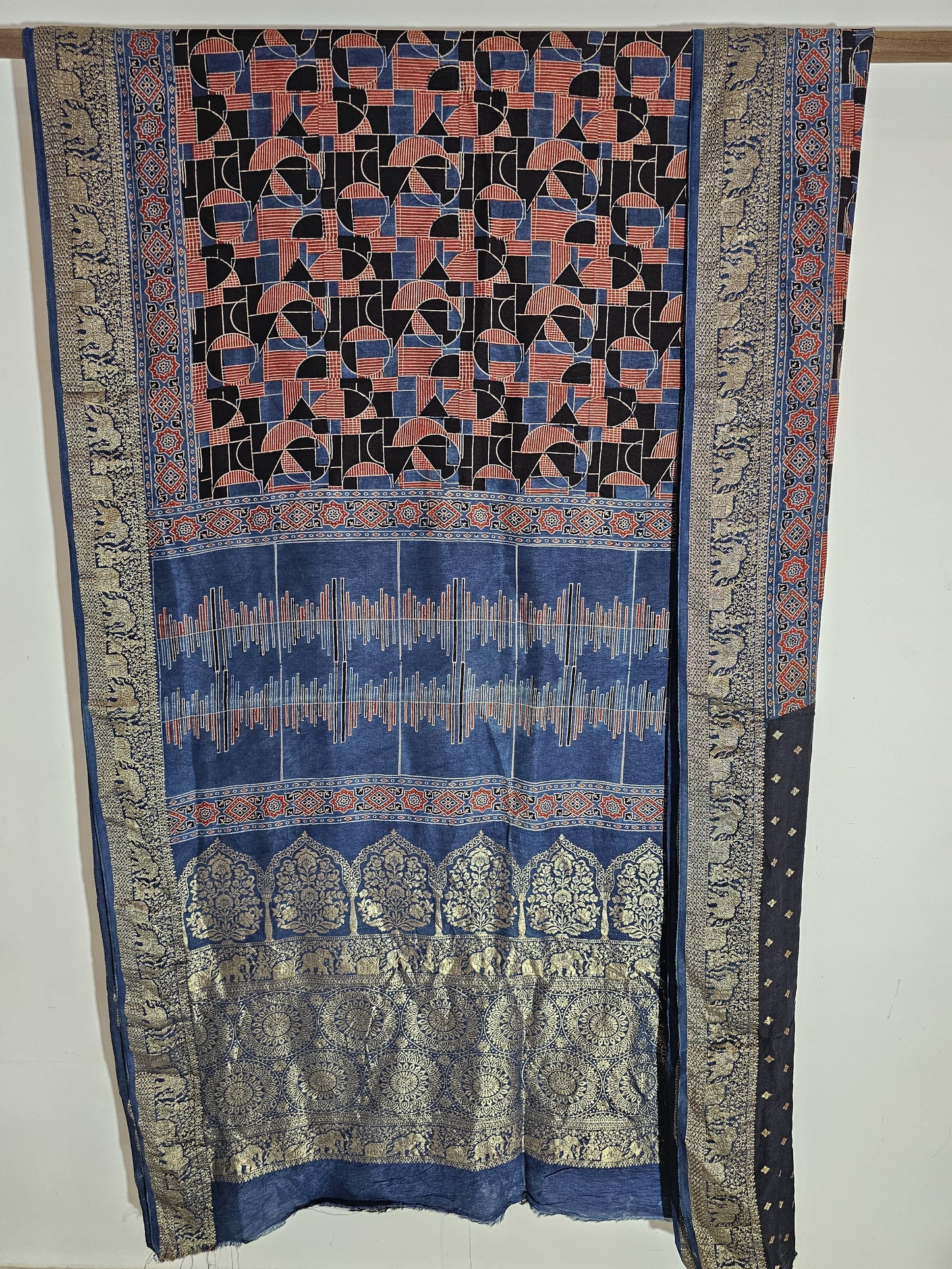 Ajrakh Dola Silk Saree