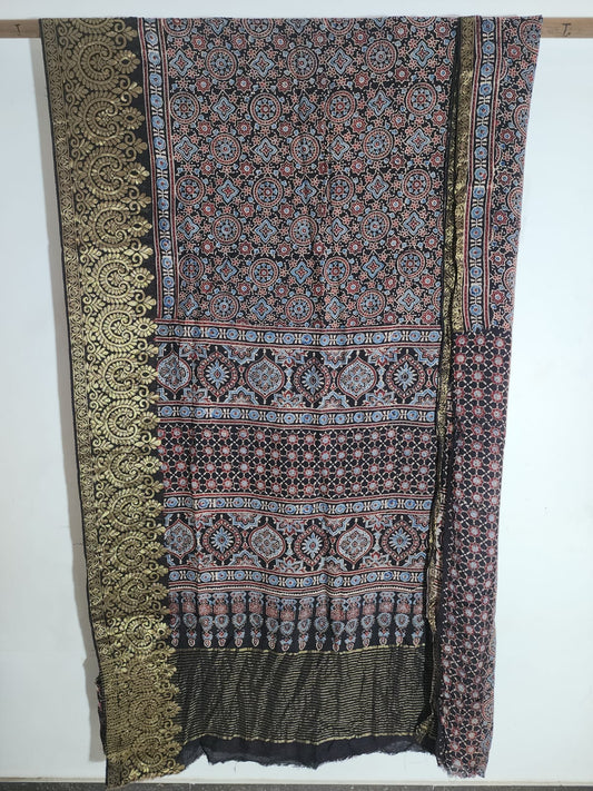 Ajrakh Dola Silk Saree