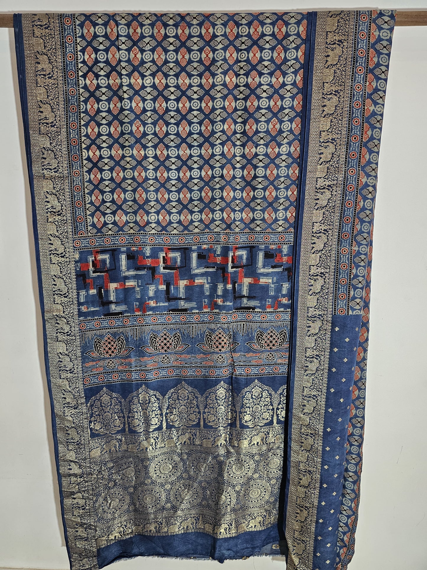 Ajrakh Dola Silk Saree