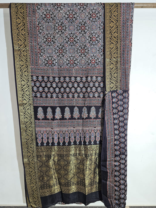 Ajrakh Dola Silk Saree