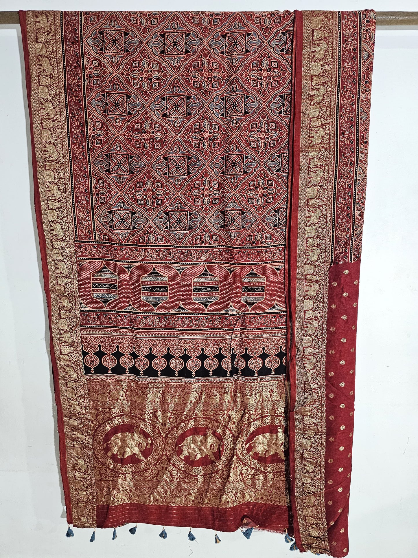 Ajrakh Dola Silk Saree