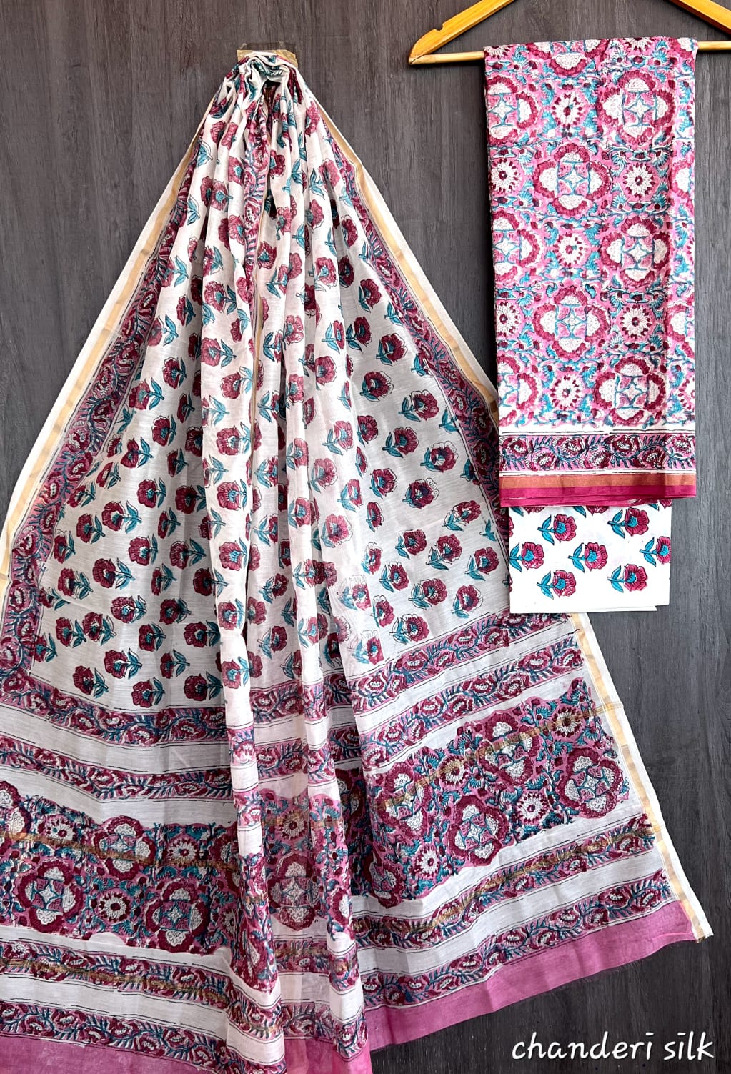 Hand Block print Chanderi Dress Material