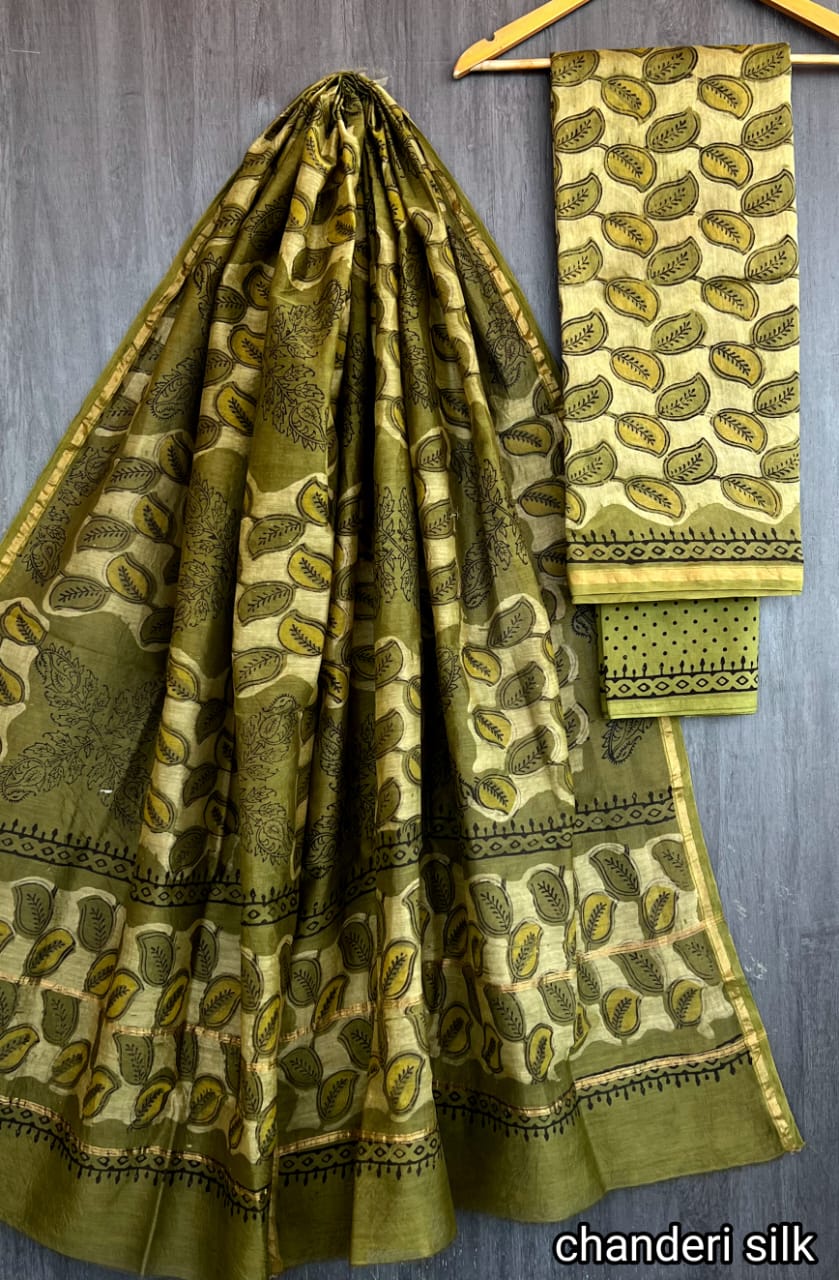 Hand Block print Chanderi Dress Material