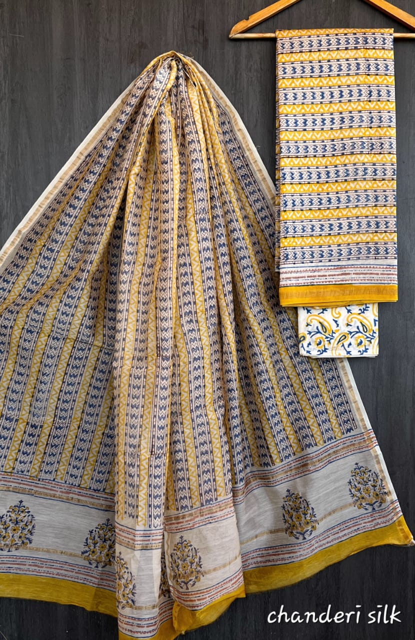 Hand Block print Chanderi Dress Material