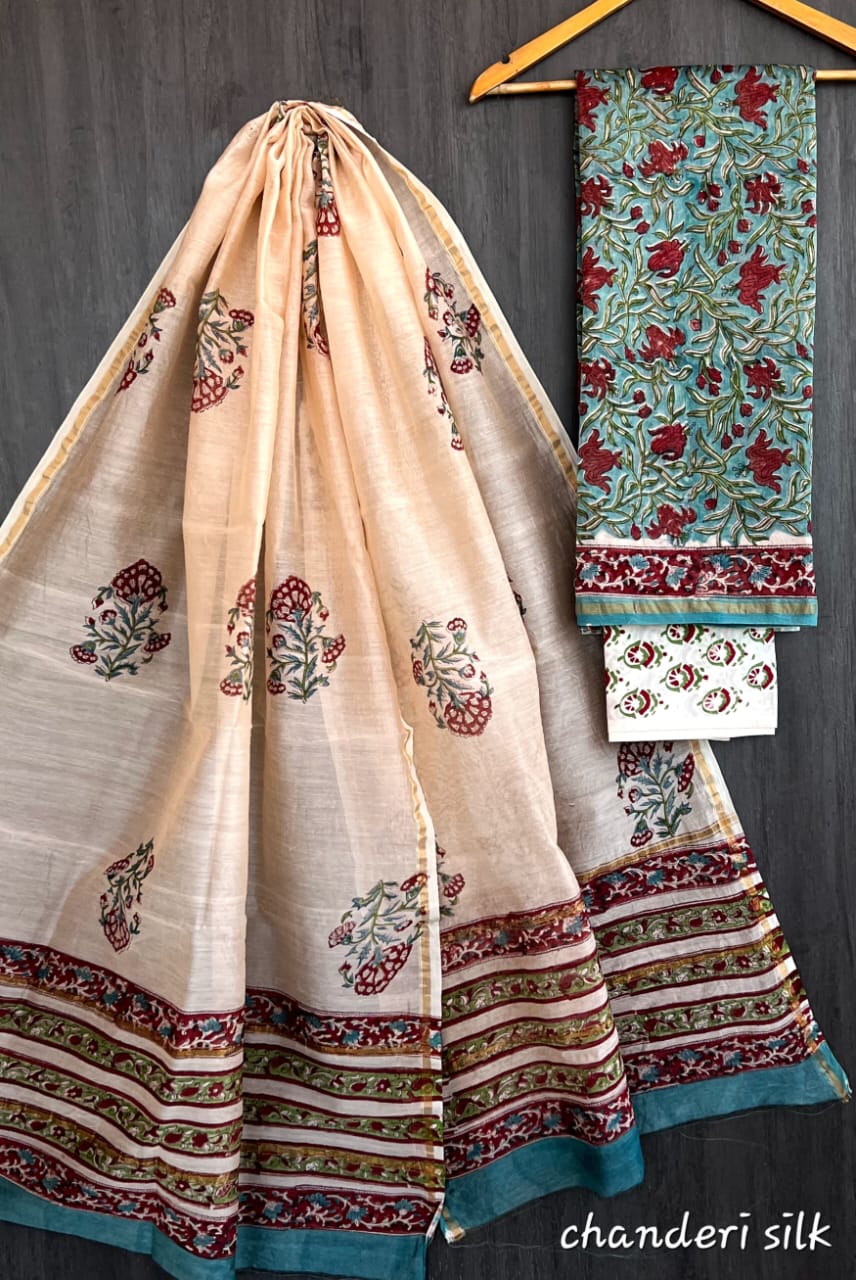 Hand Block print Chanderi Dress Material