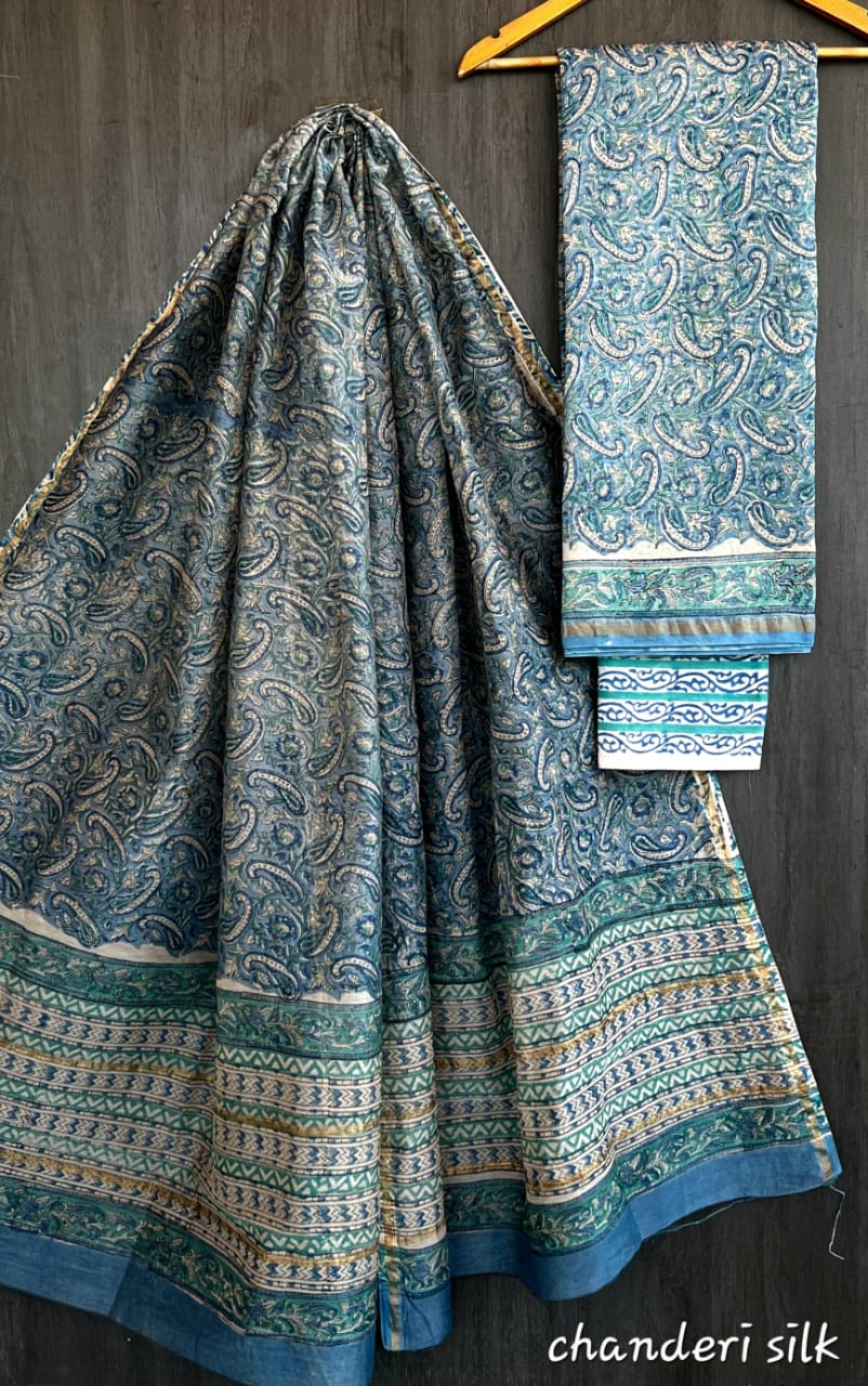Hand Block print Chanderi Dress Material