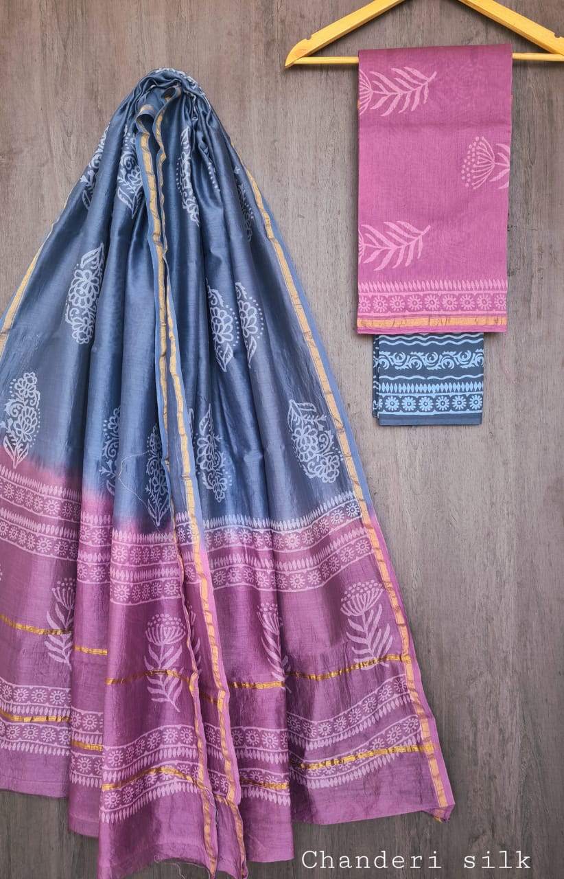 Hand Block print Chanderi Dress Material