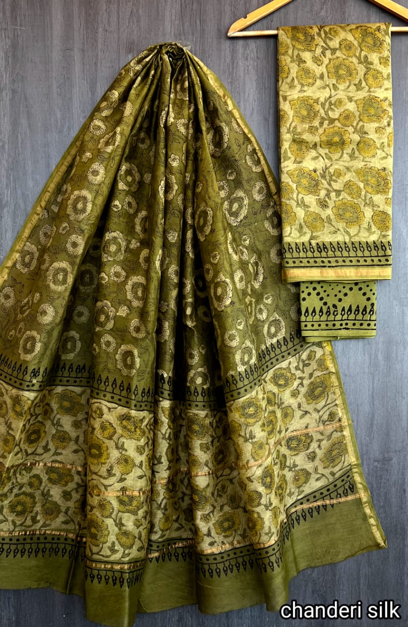 Hand Block print Chanderi Dress Material