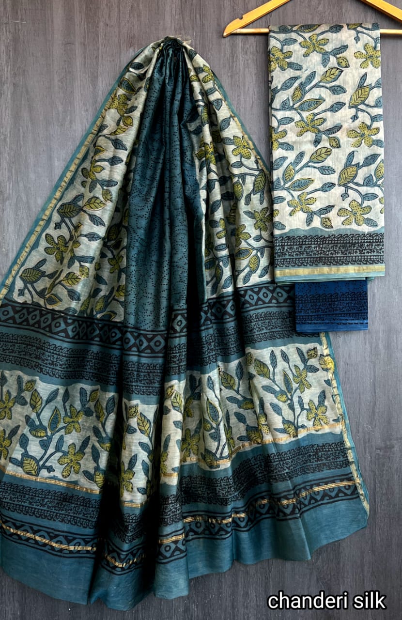 Hand Block print Chanderi Dress Material