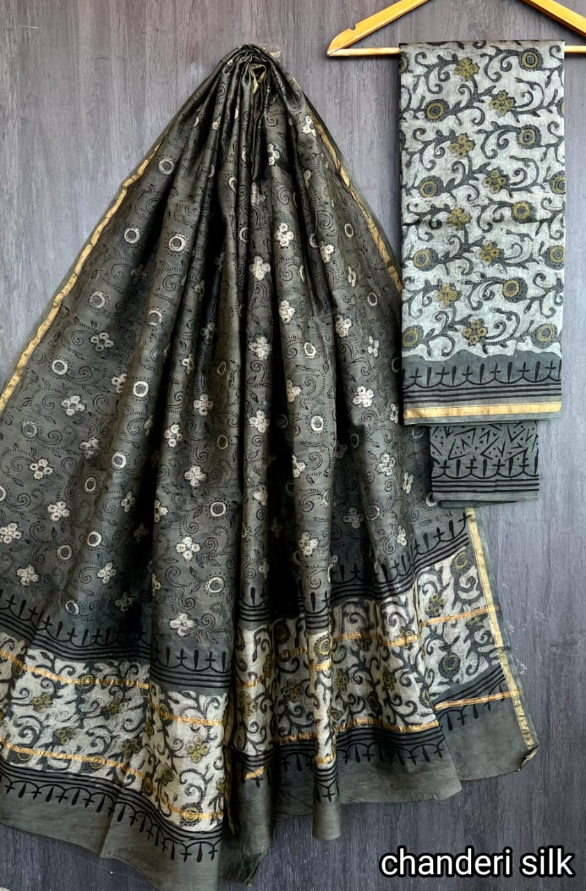 Hand Block print Chanderi Dress Material