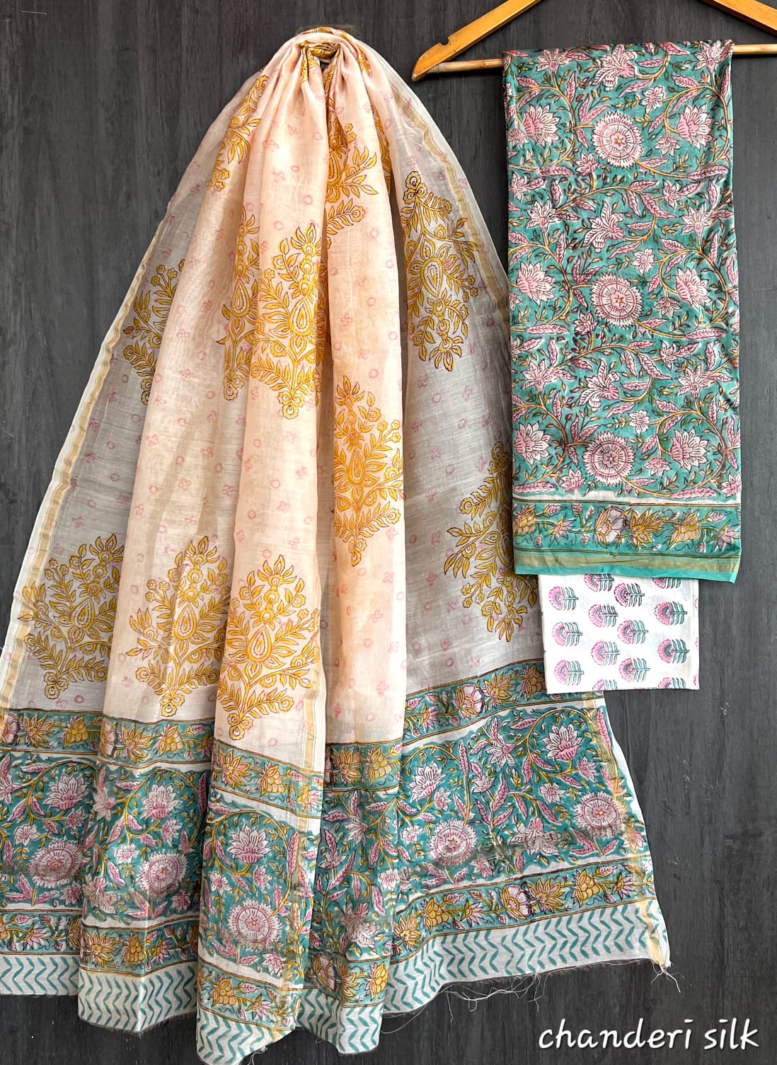 Hand Block print Chanderi Dress Material