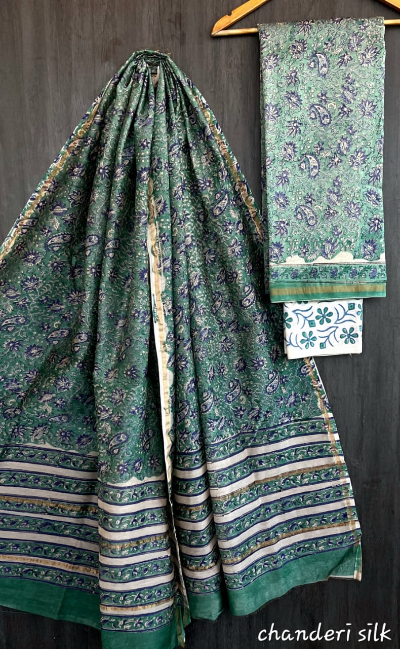 Hand Block print Chanderi Dress Material