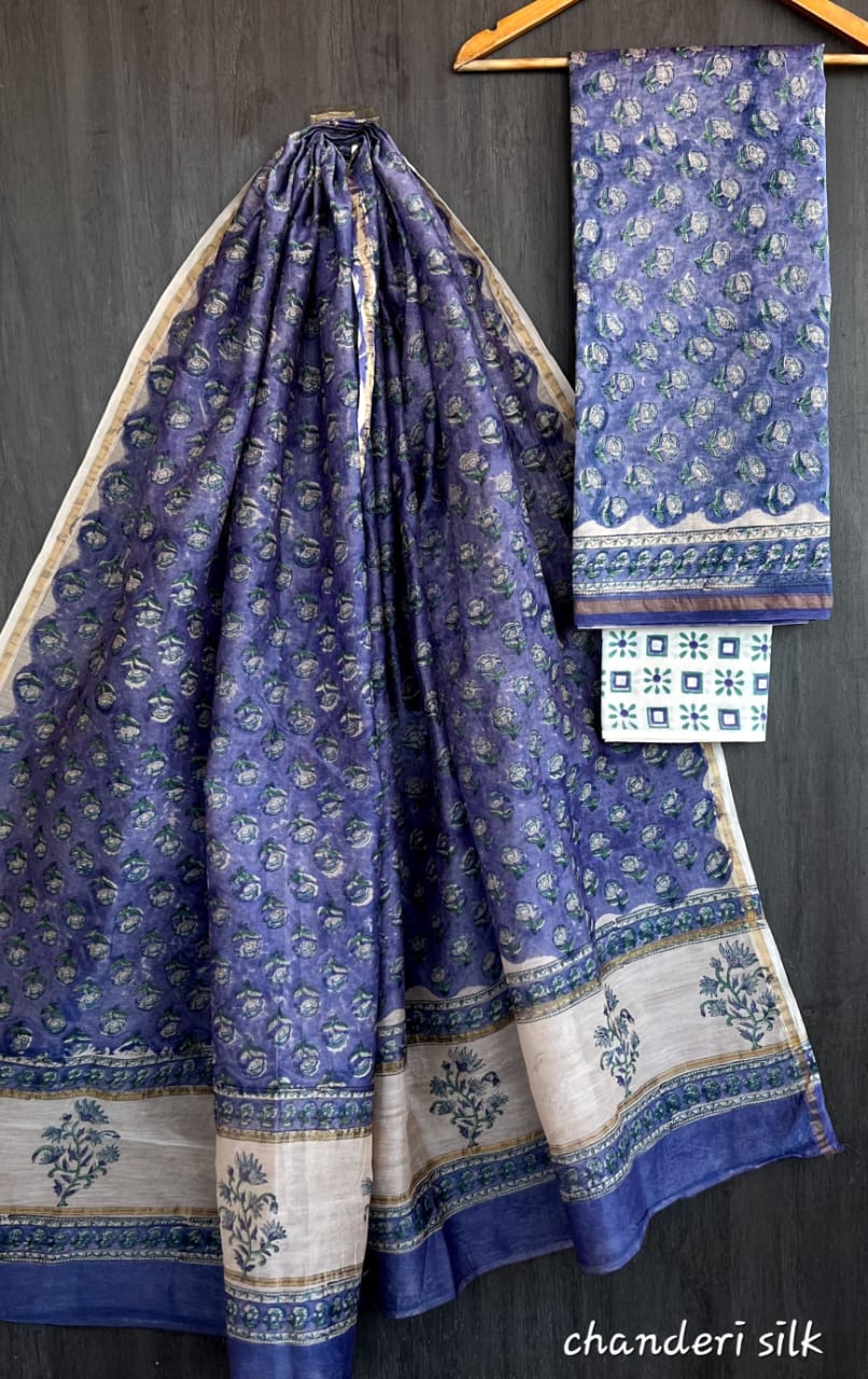 Hand Block print Chanderi Dress Material