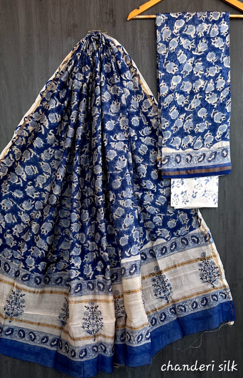 Hand Block print Chanderi Dress Material