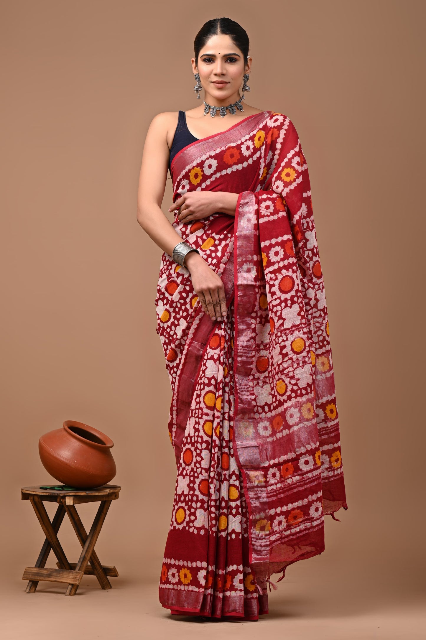 Hand Block Printed Linen Saree