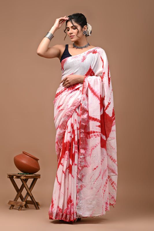 Hand Block Printed Linen Saree