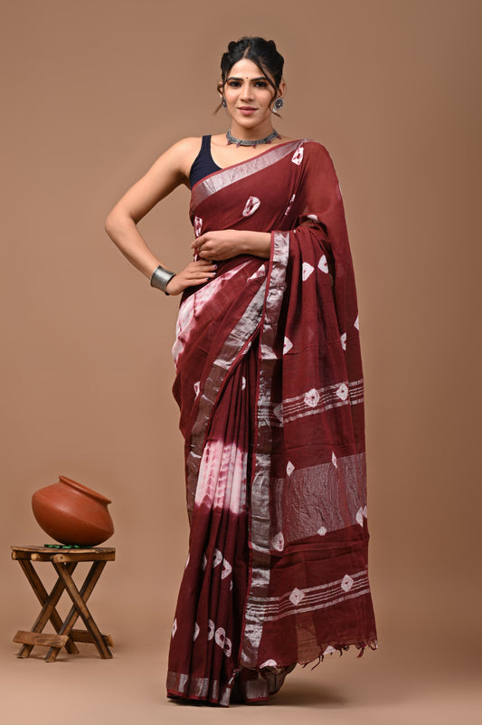 Hand Block Printed Linen Saree