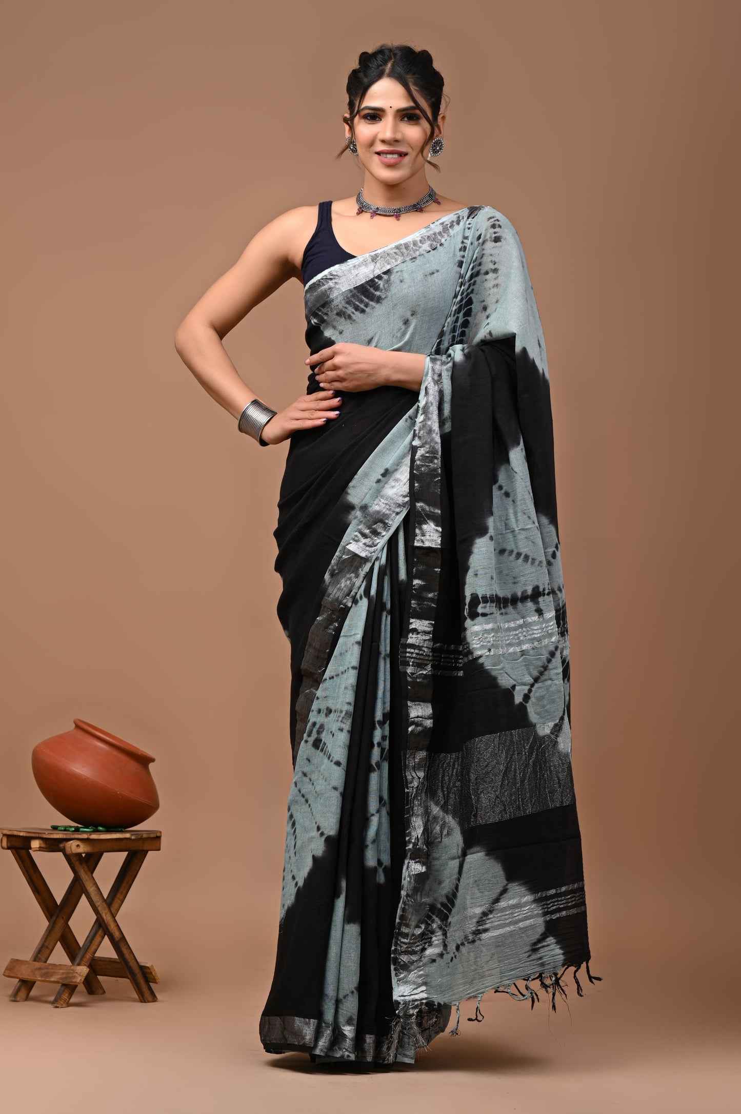 Hand Block Printed Linen Saree