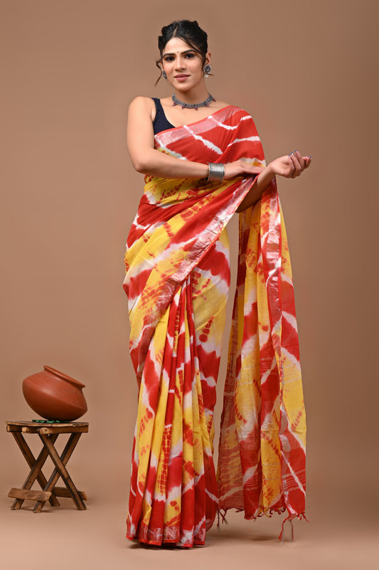 Hand Block Printed Linen Saree