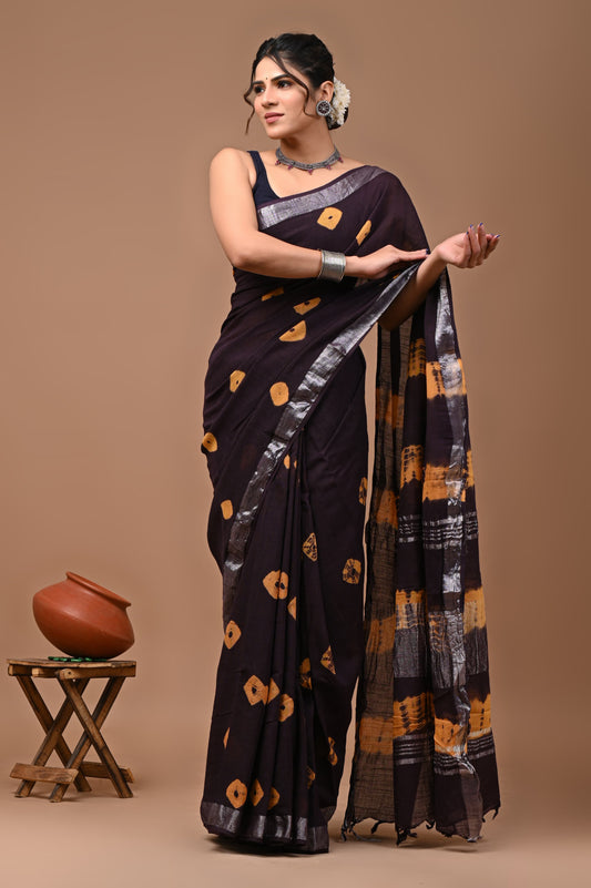 Hand Block Printed Linen Saree