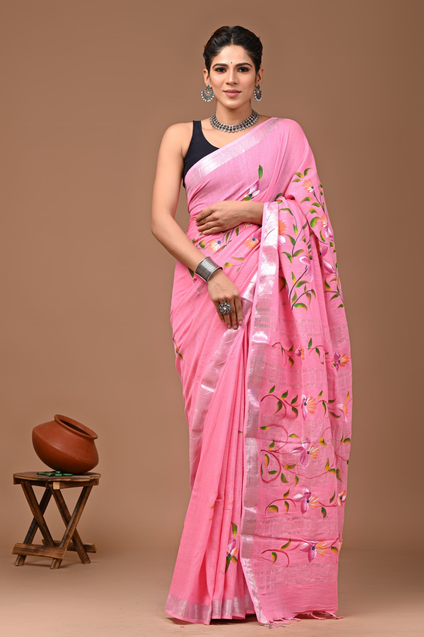 Hand Block Printed Linen Saree