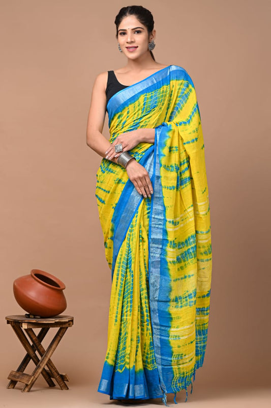 Hand Block Printed Linen Saree