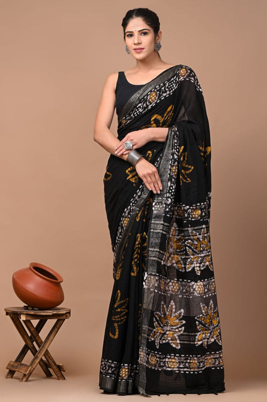 Hand Block Printed Linen Saree