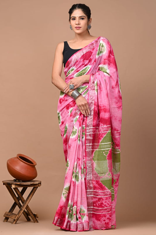 Hand Block Printed Linen Saree