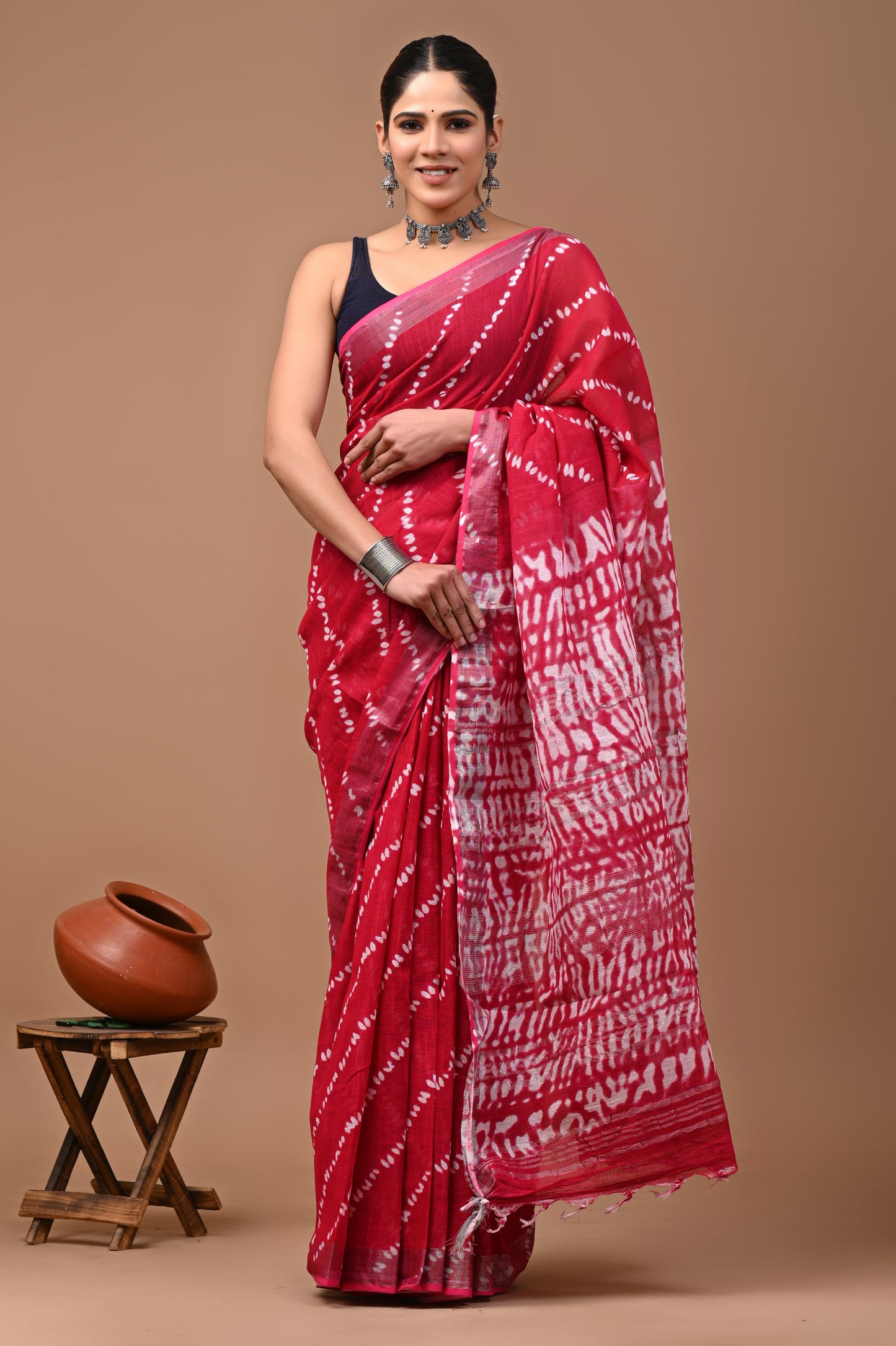 Hand Block Printed Linen Saree