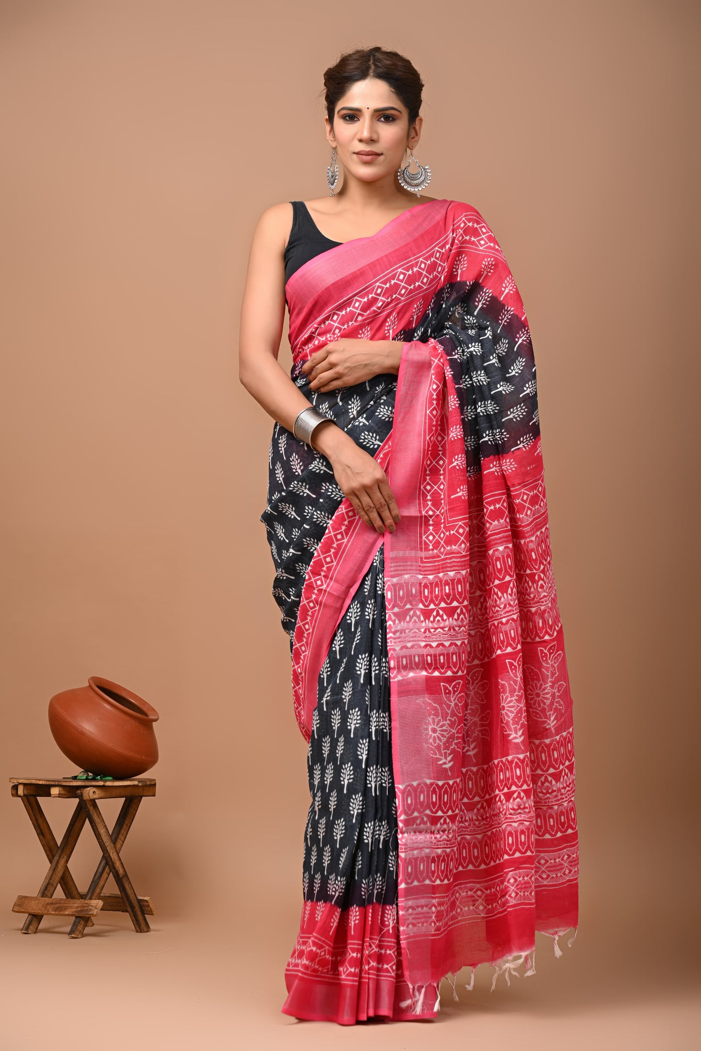 Hand Block Printed Linen Saree