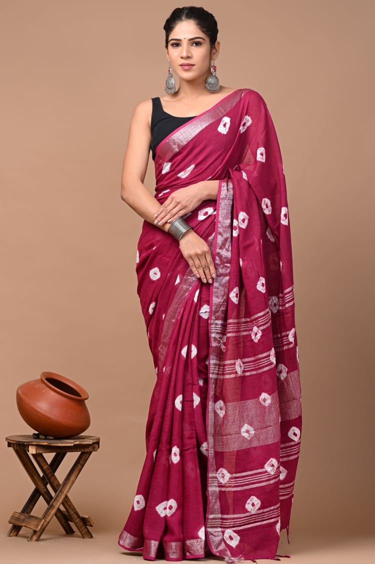 Hand Block Printed Linen Saree