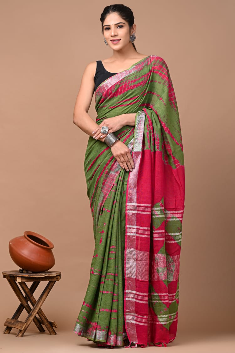 Hand Block Printed Linen Saree