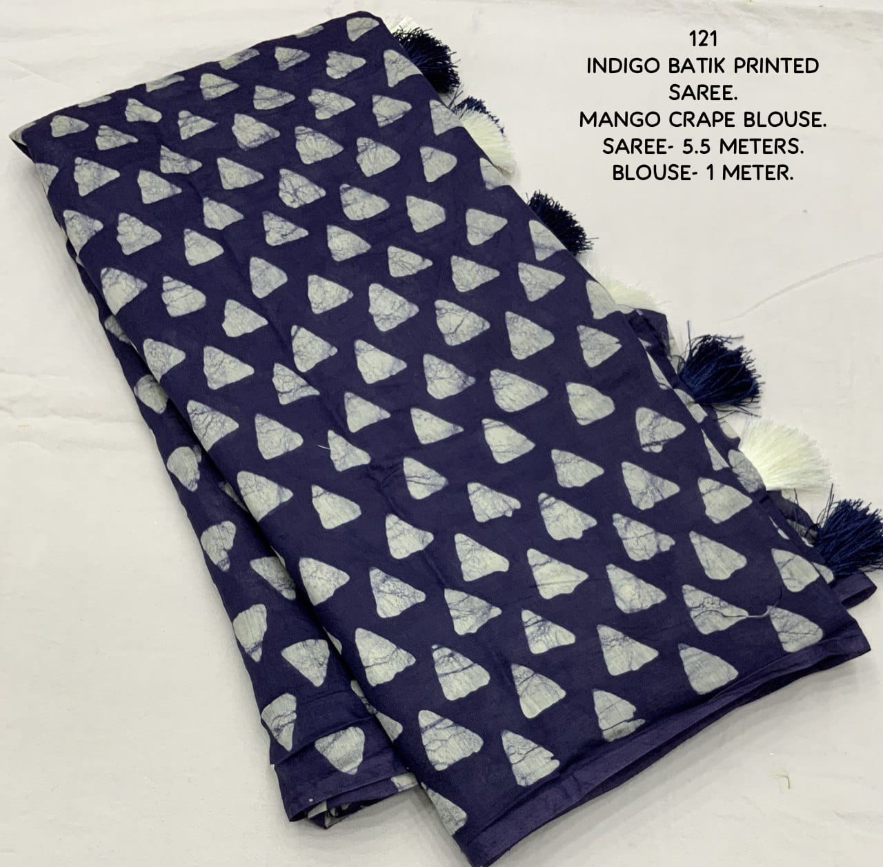 New indigo color handblock batik printed saree