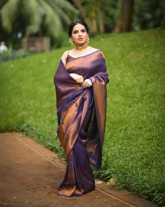 Sangeeta's Breezy copper soft silk saree