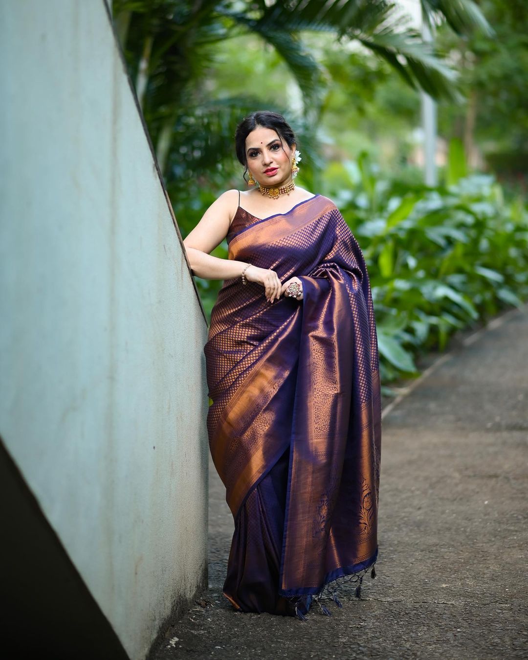 Sangeeta's Breezy copper soft silk saree