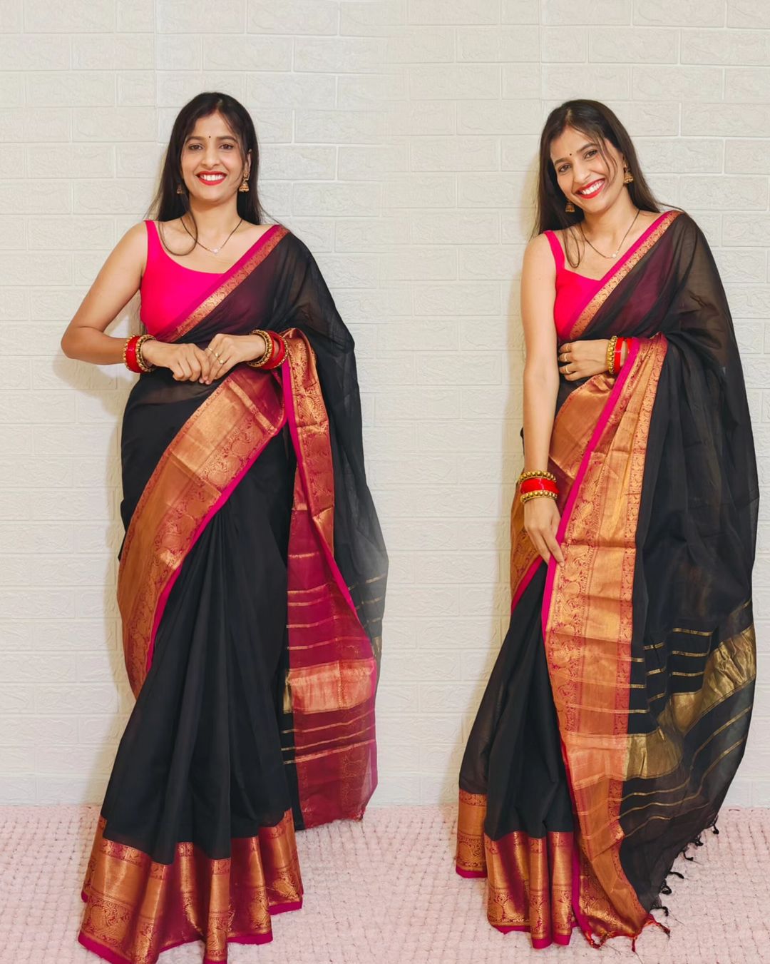 Pure handloom kanchi Cotton sarees with Big Border and peacock motifs