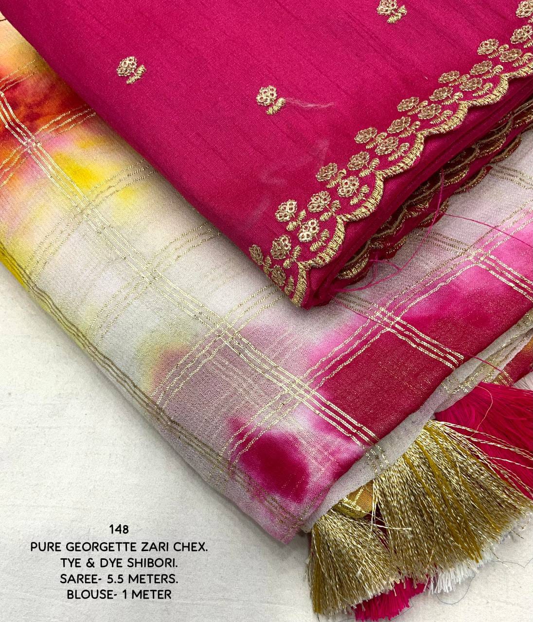 GEORGETTE ZARI CHEX COLORFULL SAREE.