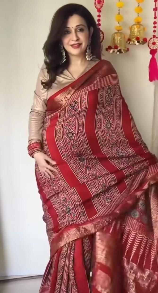 Ajrakh Silk Saree